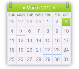 Calendar for the month of March 2012