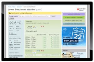 Bureau of Meteorology web site on desktop