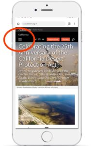 Screenshot of Audobon web site - with the hamburger menu highlighted